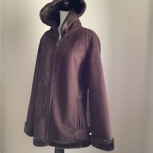 Brown Suede Zipper Coat Fur Lined.  XL.  NEW.